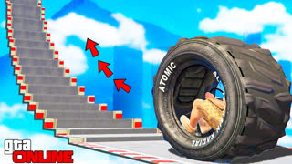GTA 5 - КАК ДАЛЕКО МАШИНА КОЛЕСО СМОЖЕТ  ЗАБРАТЬСЯ ПО СТУПЕНЬКАМ ЛЕСТНИЦЫ ! - ЭКСПЕРИМЕНТЫ В ГТА 5 ОНЛАЙН